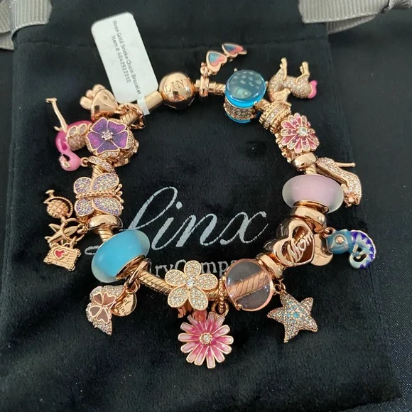 Linx Rose Gold Bracelet with Pink and Blue Mom Themed Charms